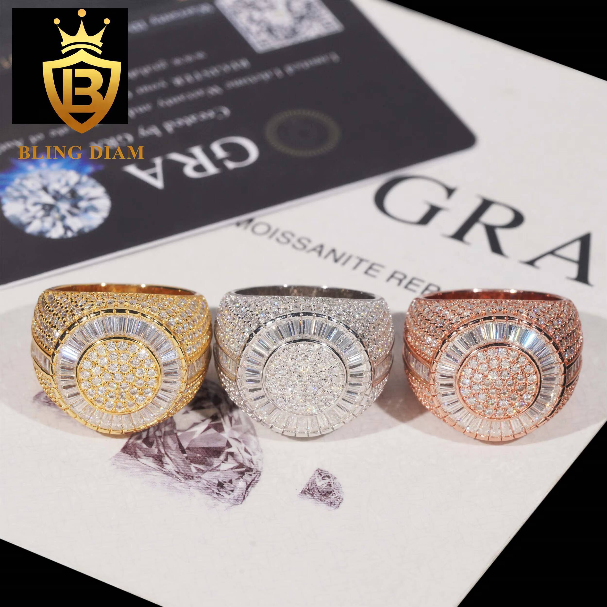 Wholesale Price 925 Sterling Silver Iced Out Luxury Custom Vvs Moissanite Hip Hop Ring