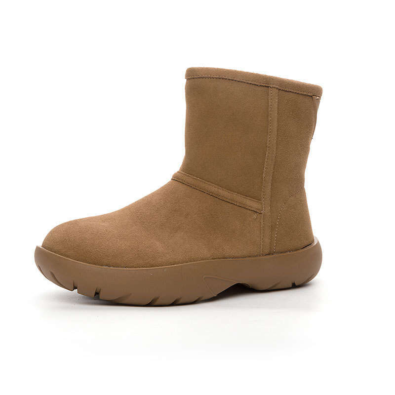 2024 Winter New Thick-Soled Snow for Women British Style Short Boots with Fleece Lining Thickened Warm Round-Toe Slip-On Cotton Shoes