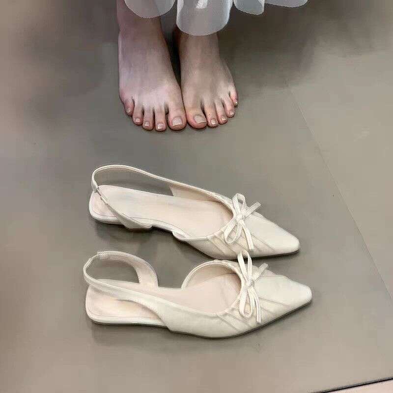 Wedge Backless Shallow Mouth Versatile Fashion Stylish Pointed Toe Ruched Bowknot Closed-Toe Sandals for Women 2025 Summer