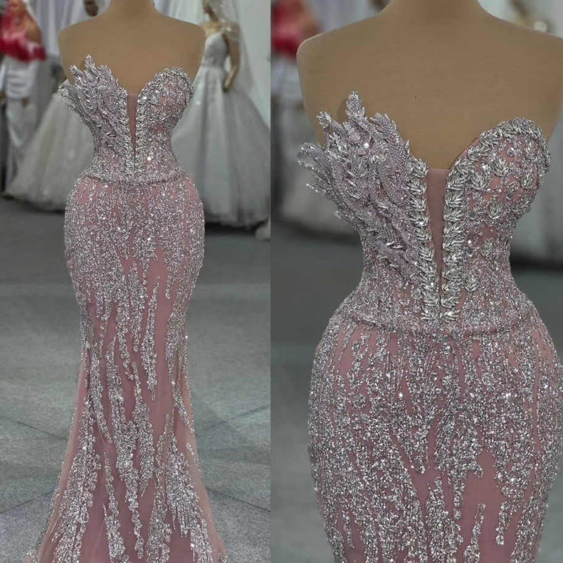 Elegant Sequins Mermaid Evening Prom Dresses Sweetheart Neck Sleeveless Crystal Beadeds Celebrity Dresses Customized Vestido de novia