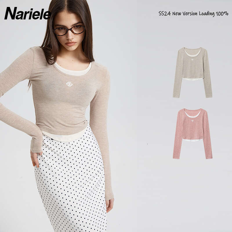 Heyhenry Cotton Embroidery Long Sleeve T-Shirt For Women Fake Two-Piece Student Crop Short Style Hot Girl Pure Desire Top B5