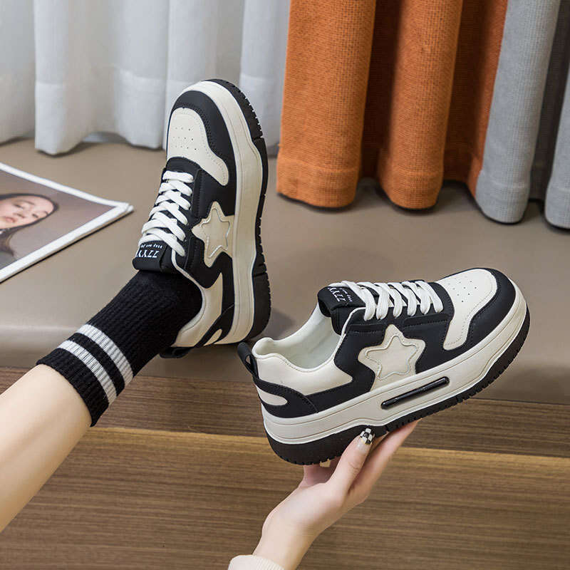 Genuine Leather White Sneakers 2024 Spring New Platform Sole Height Increasing Panda Star Women's Casual Versatile Ins Trend