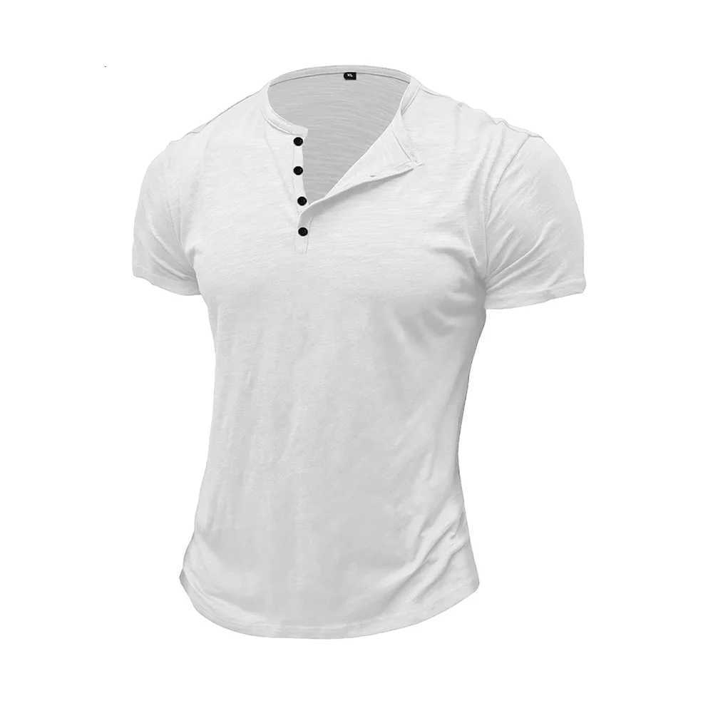 Summer Mens Cotton T-shirt Short-sLeeve Henley Collar Casual Solid Color Button Tees Male Cozy T-shirts Y250819