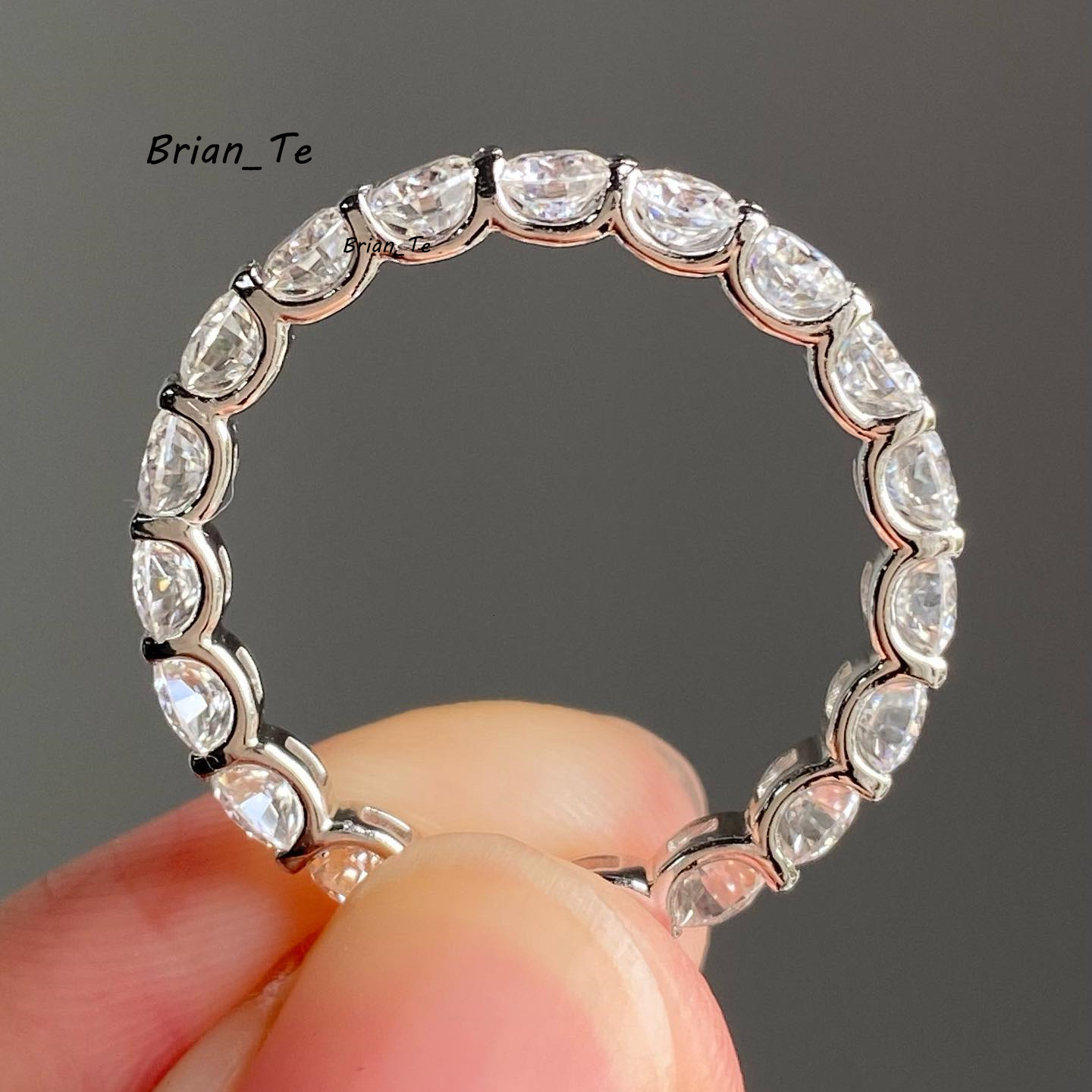 4mm Moissanite Ring Eternity Timeless Band 925 Silver 14K White Gold Plated Engagement Ring