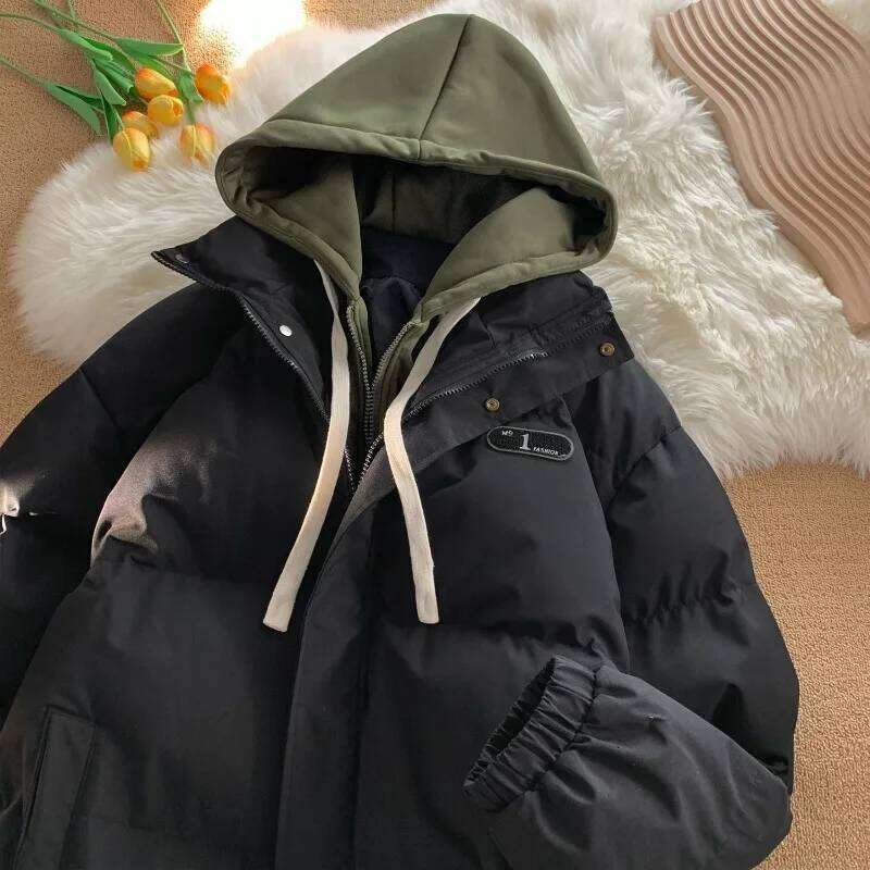 Winter Fashion Splicing Hooded Fake Two-piece Design Sense Bread Clothes Women Y2K New Korean Version Thick Warm Coats