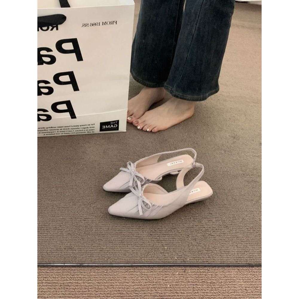 Wedge Backless Shallow Mouth Versatile Fashion Stylish Pointed Toe Ruched Bowknot Closed-Toe Sandals for Women 2025 Summer