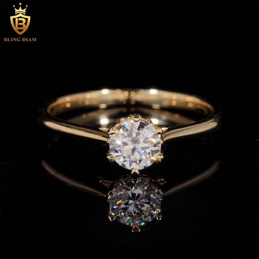 14K Yellow Gold Engagement Rings Custom VVS Moissanite Diamond Classic Design Wedding Ring