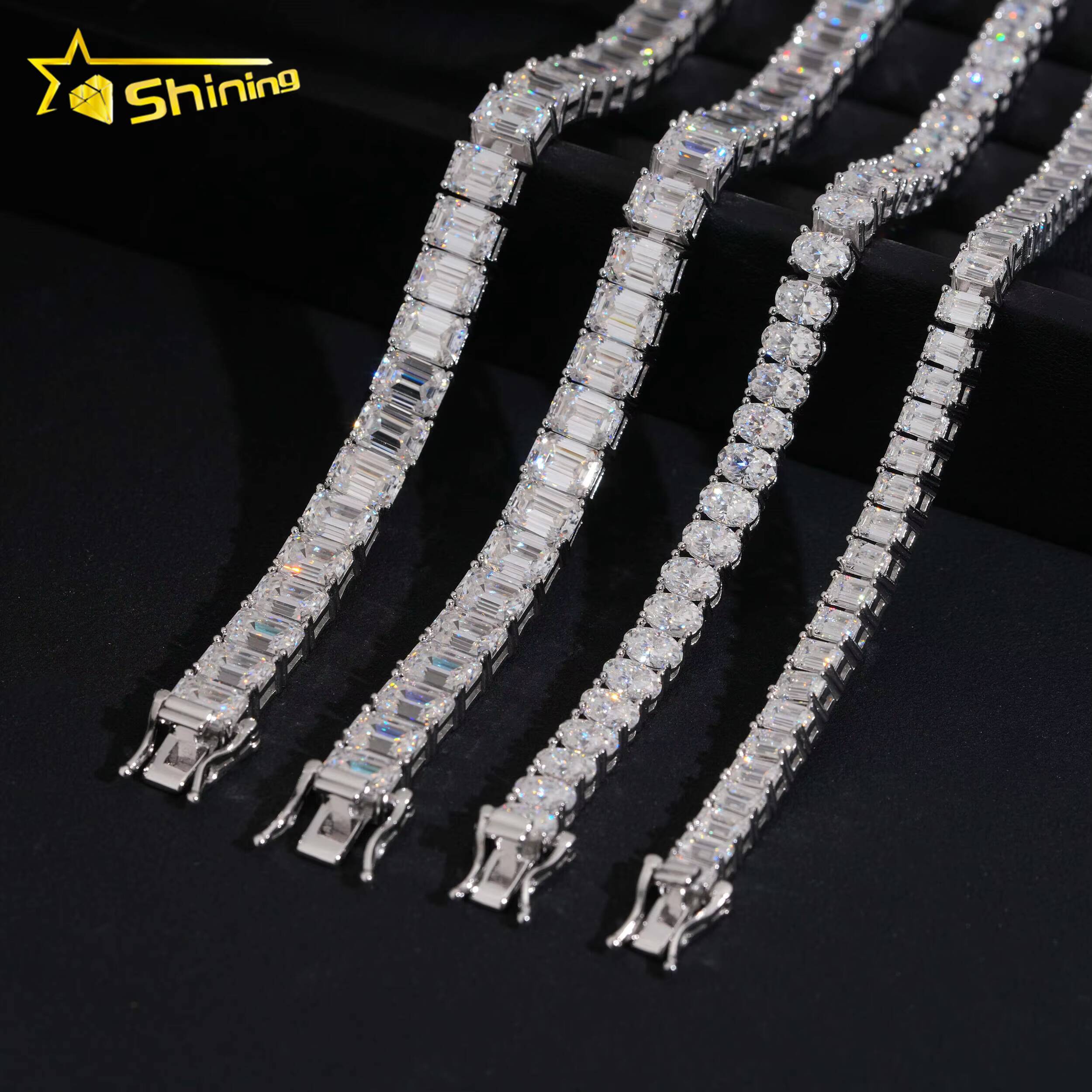 New Arrival VVS Moissanite Bracelet Collection Iced Out 925 Silver Men Women Oval Emerald Cut Moissanite Tennis Bracelets