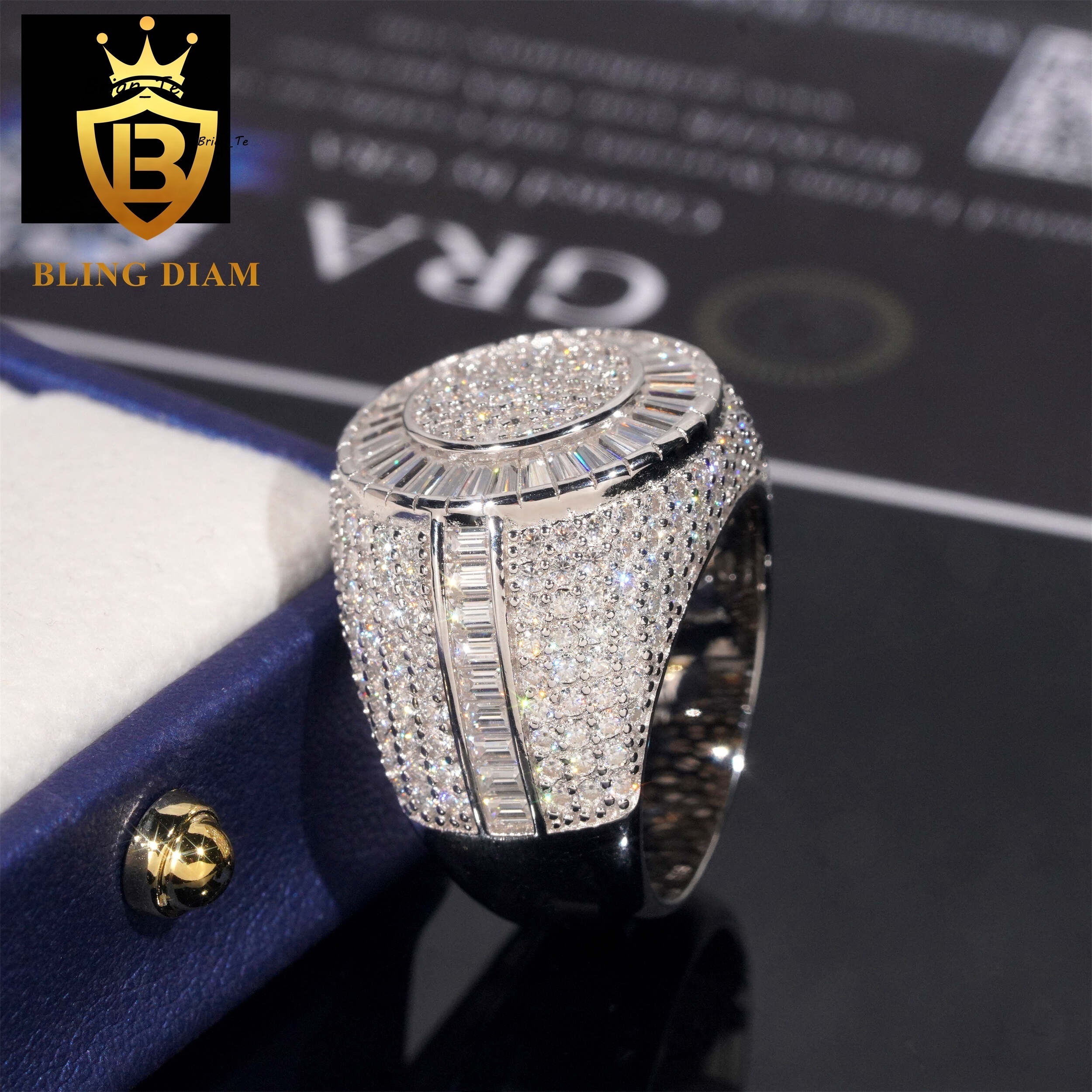 Wholesale Price 925 Sterling Silver Iced Out Luxury Custom Vvs Moissanite Hip Hop Ring