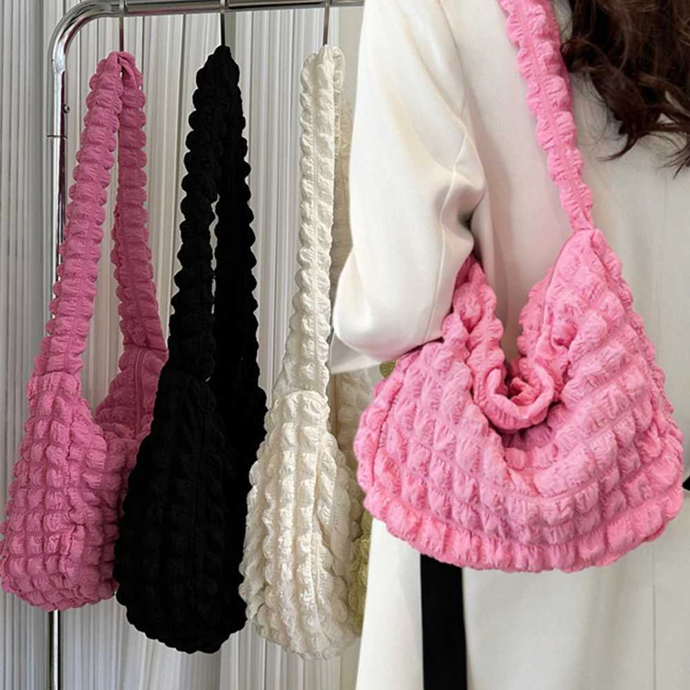 New Women Crossbody Bag Pleated Design Embroidered Plaid Shoulder Bag Underarm Bags Simple Large Capacity Quilted Tote Bags Y250819