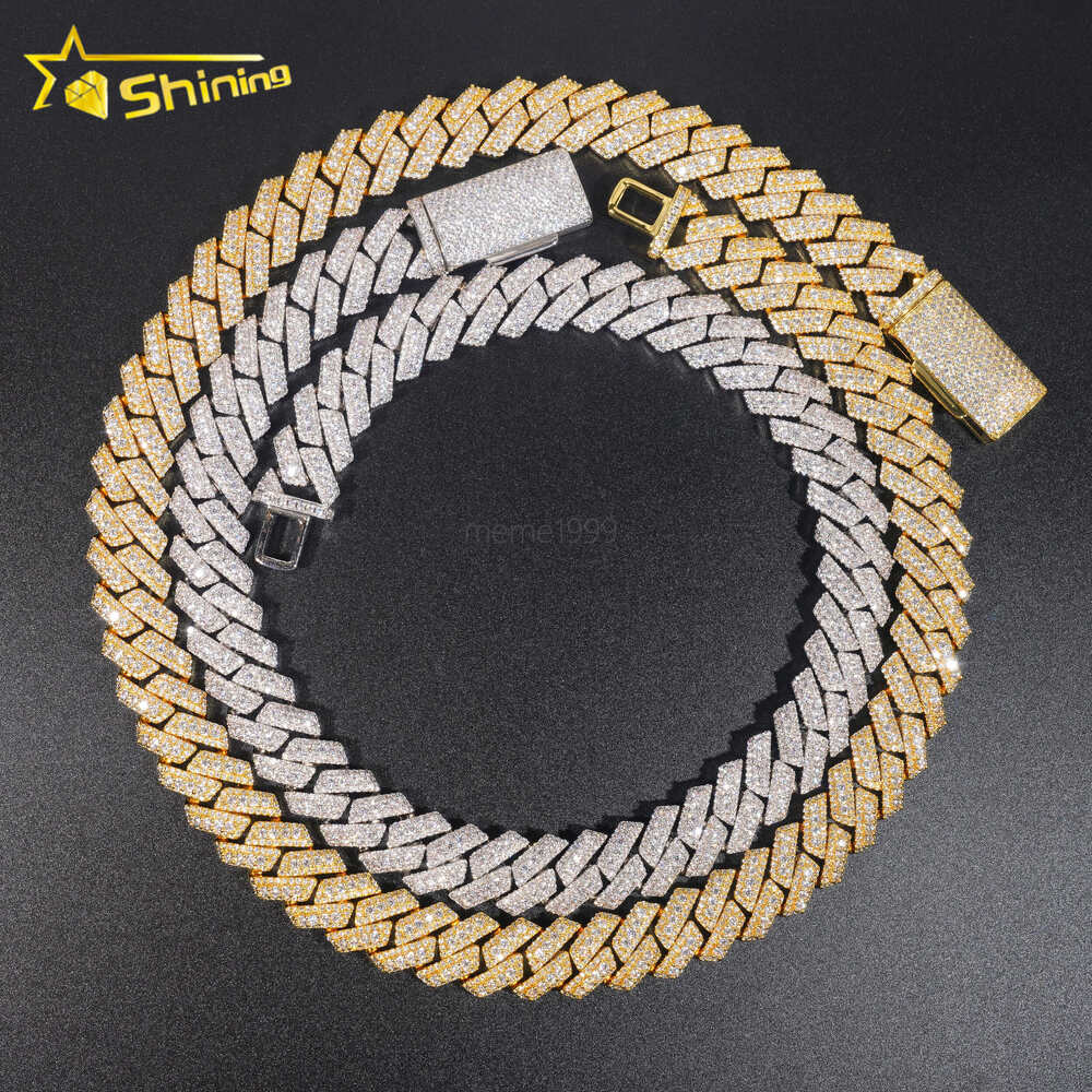 Fashion Hip Hop Jewelry Cuban Link Chain Men 2Rows 15MM Width 18K Gold Plated Round moissanite Brass Cuban Chain