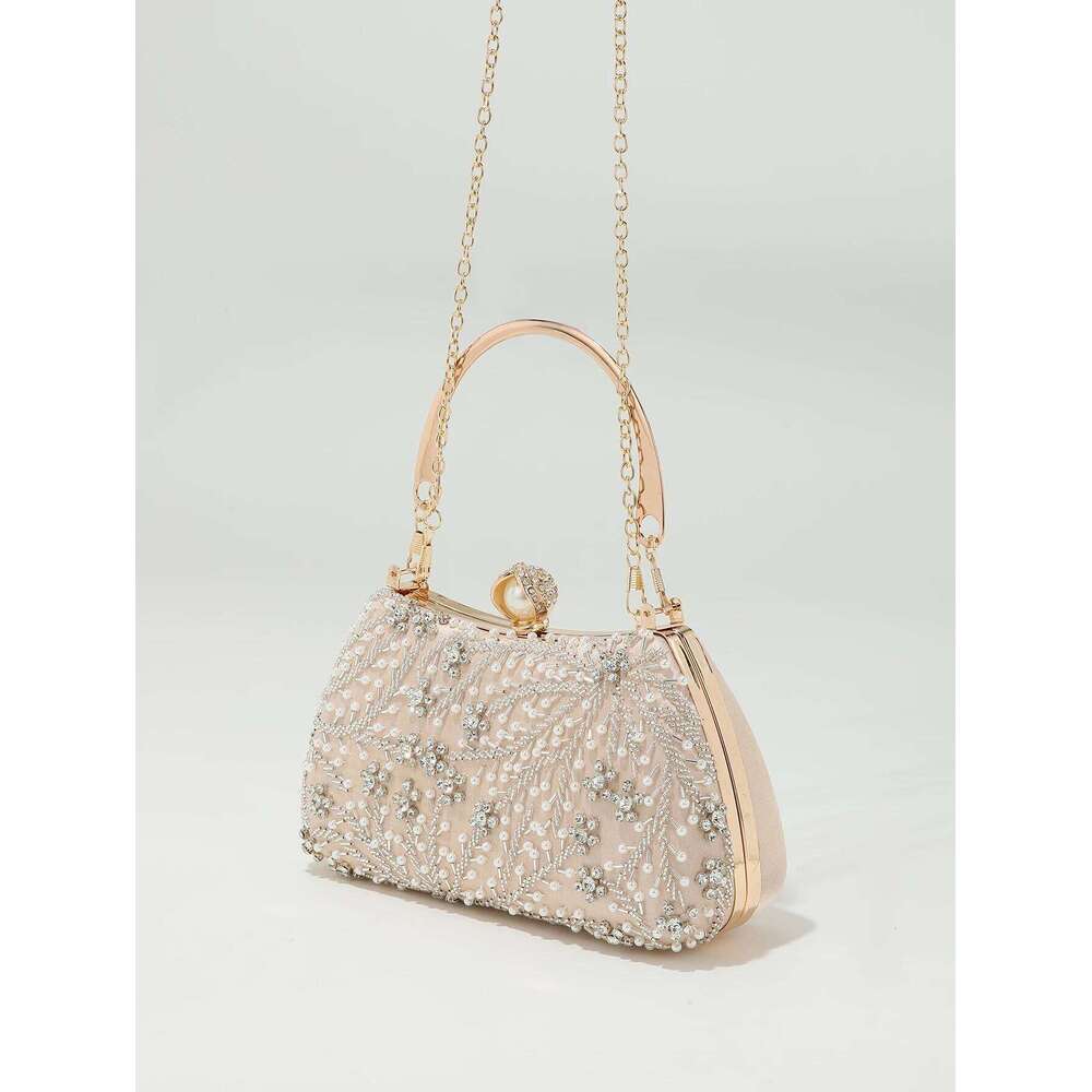 Gorgeous and shiny heavy handmake dia-studded rhinestones beaded flower pattern hand party wedding evening bag