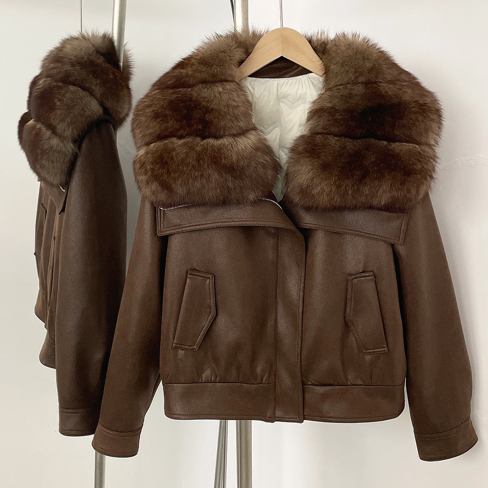 Down Jacket Real Fox Fur Collar Winter Clothing Women Short White Duck Down Coat Lady Warm Suede Fur Puffer Jacket Female