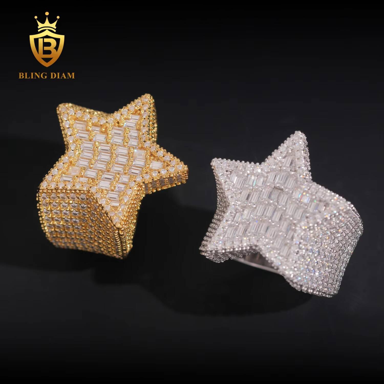 Iced Out Hip Hop Jewelry 925 Silver Gold-Plated Vvs Moissanite Ice Out Fully Diamond Mens Star Cuban Rings With Box