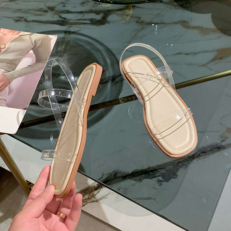 Transparent Flat Sandals for Women, Summer 2023 New Fairy Style Internet Celebrity Soft Sole Slip-On Beach Shoes