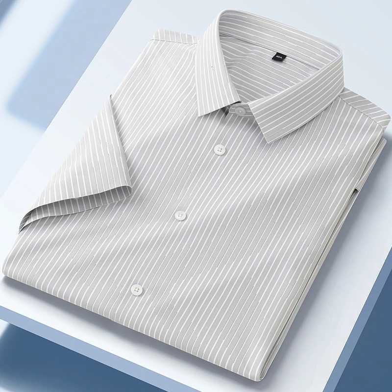 New in shirt summer short sleeve shirts for men slim fit formal plain shirt soft office striped top wrinkle free elastic clothes Y250819