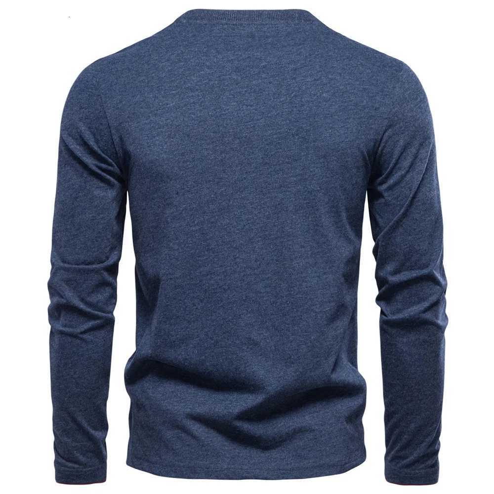 2025 Autumn Mens T-shirt 100% Cotton Henley T Shirt Men Casual Solid Color Long Sleeve Comfortable Fashion T-shirts for Men Y250819