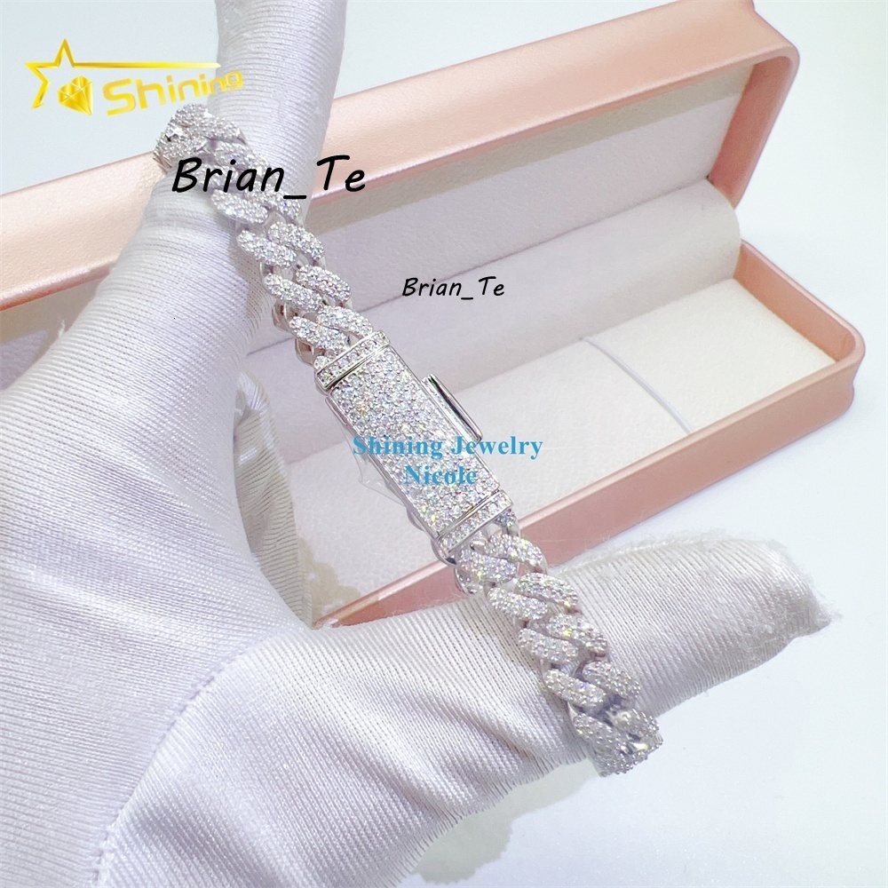 Top Quality 925 Silver Iced Out Custom Hip Hop Jewelry Moissanite Cuban Link Chain 8mm Cuban Link Bracelet