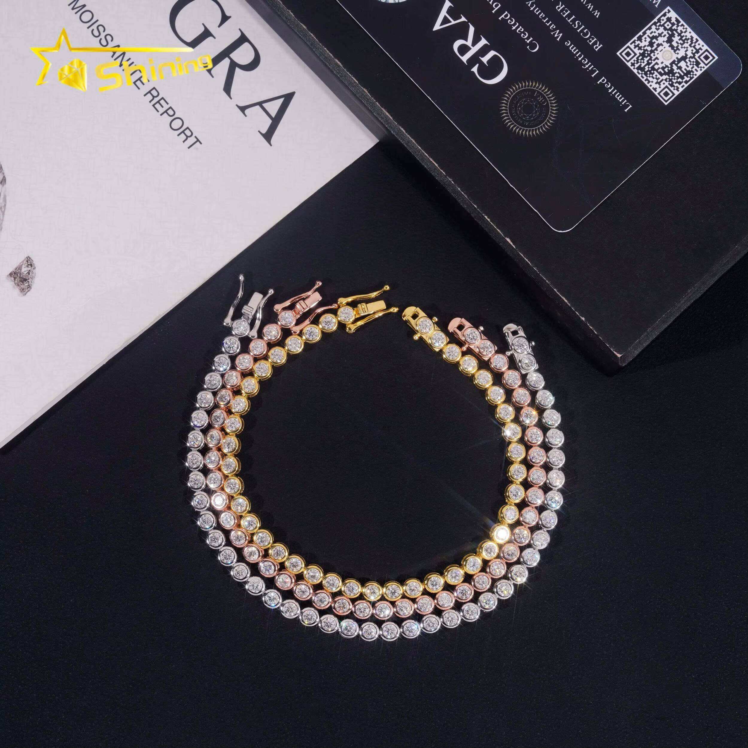 Brilliant Diamond Bezel Setting Women Bracelets Gold Plated 18K Gold Plated 925 Silver Jewelry 3MM Tennis Diamond Bracelet VVS