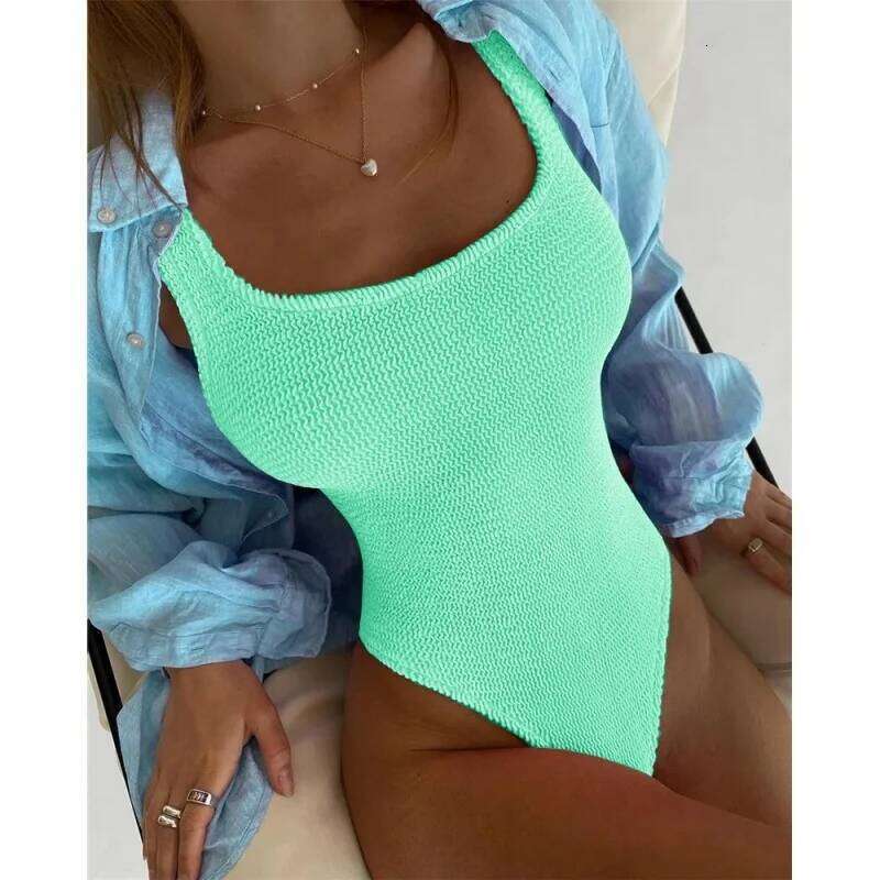 Sexy Backless One Piece Swimsuit Women Simple Solid High Waist Bikini Swimwear 2025 New Summer Bathing Suit Beachwear Bodysuits