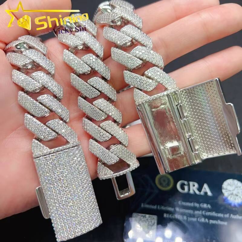 Top Quality Iced Out Hip Hop Cuban Chain 925 Sterling Silver 20mm Big Size Miami Mossanite Cuban Link Chain Bracelet