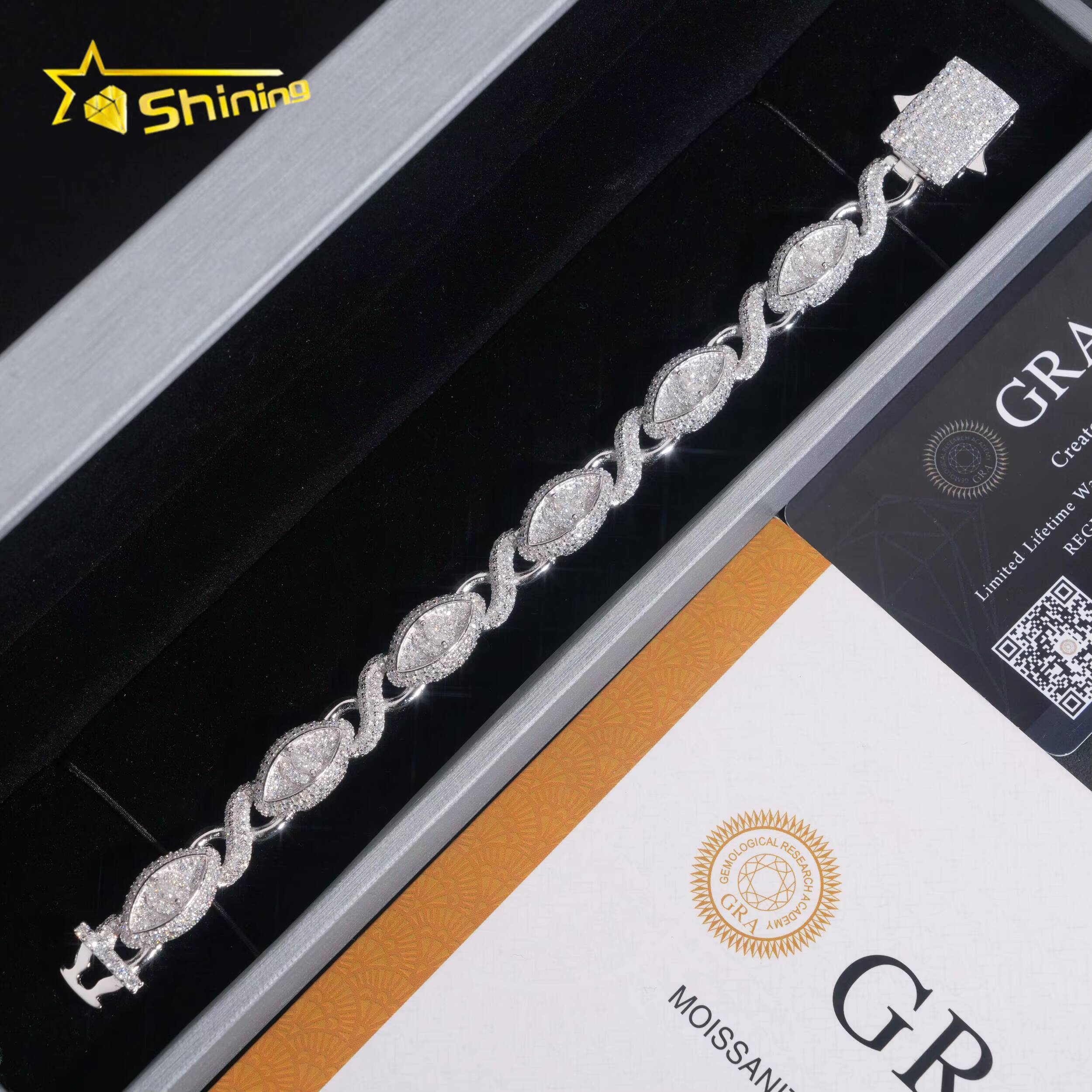 Real 925 Sterling Silver Gold Plated Hip Hop VVS Lab Diamond Moissanite Infinity Cat Eye Cuban Link Chain Bracelet