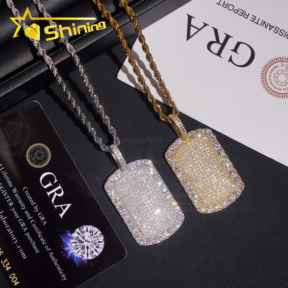 Wholesale Iced Out Baguette Mossanite Tag Pendant 925 Sterling Silver VVS Moissanite Diamond Pendant Fine Jewelry Ready to Ship
