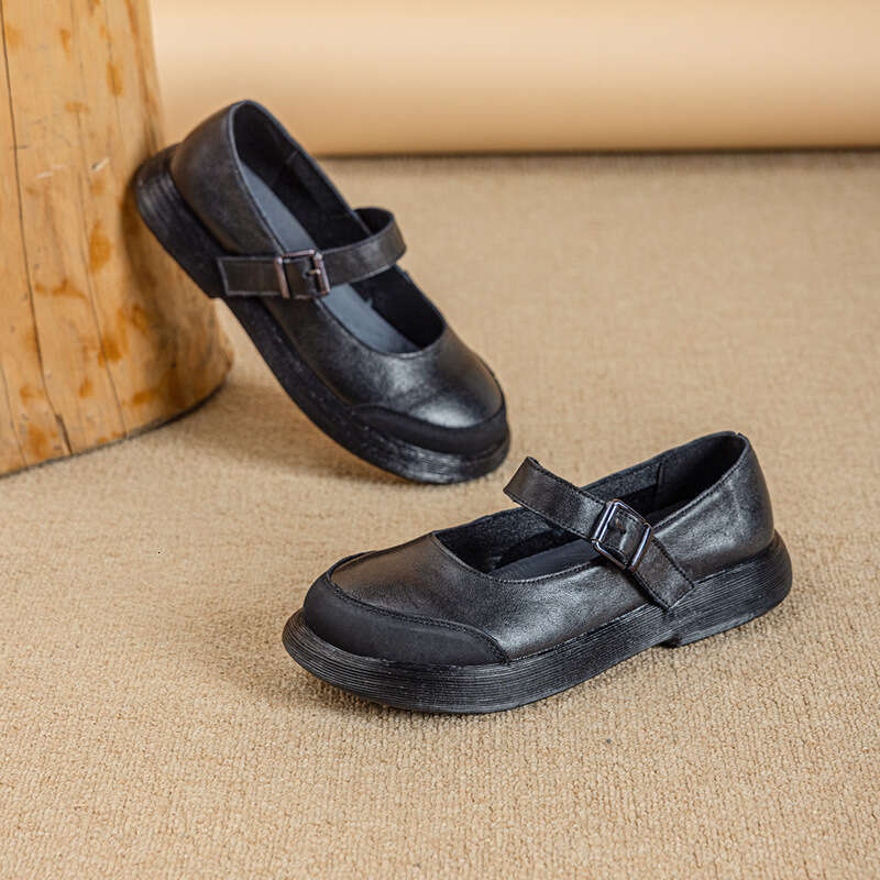 2025 New Forest Style Mary Jane Round Toe Flats for Women Shallow Mouth Suede One-Strap Matching Dress Shoes