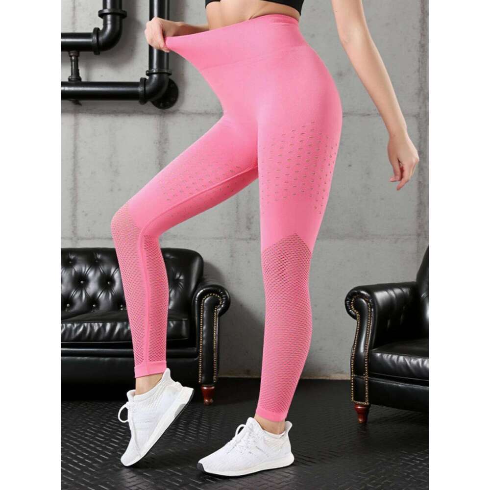 1pc Yoga Quick Drying Breathable Mesh Sports Seamless Hip Lifting Waist Cinching Outdoor Running Tight Pants European And