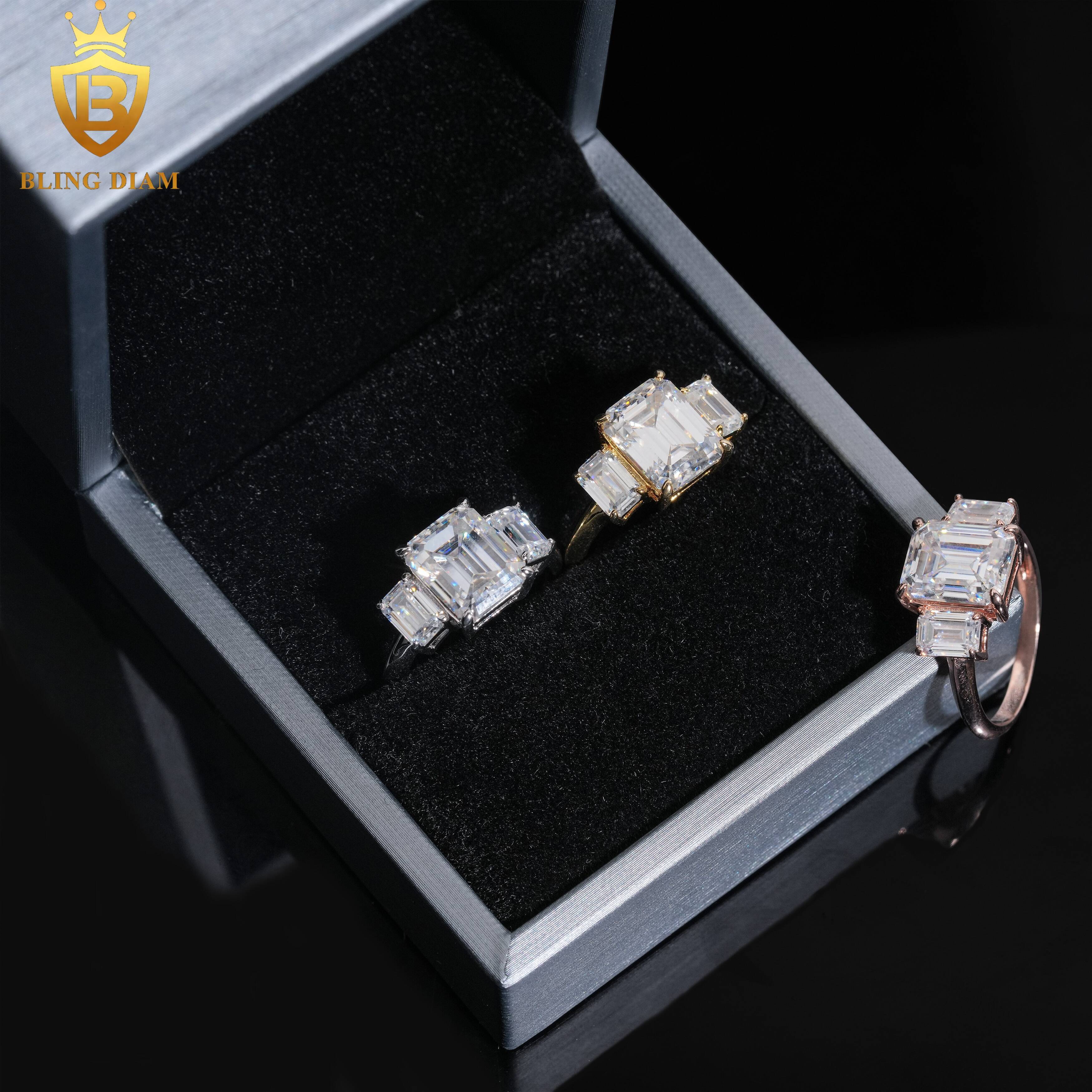 Fashion Jewelry Engagement Ring 925 Silver VVS Moissanite Diamond Emerald Cut 8x10mm Wedding Rings Gift