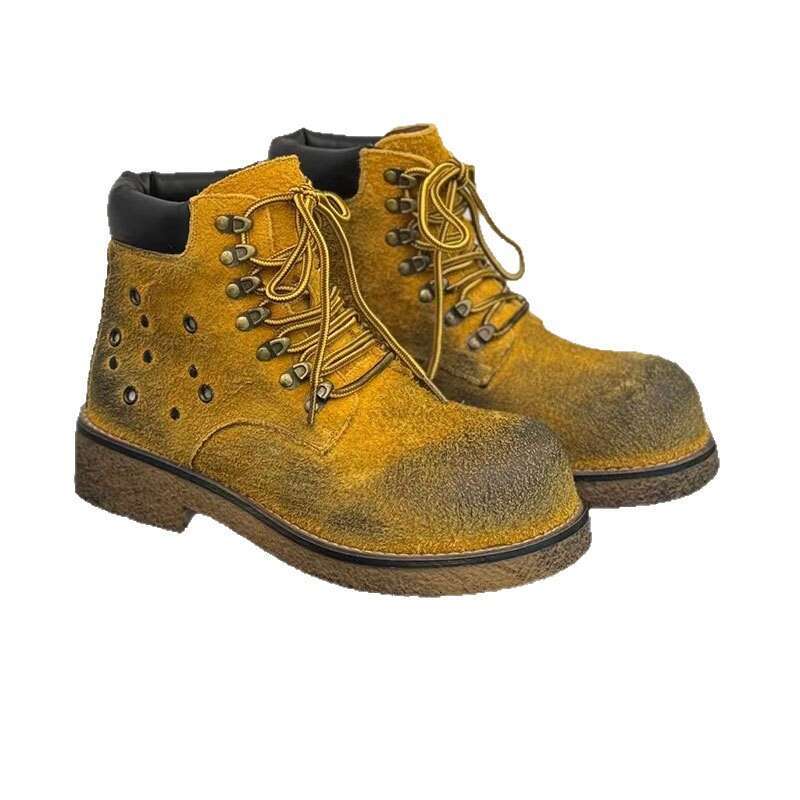 2025 Summer Autumn New Martin Men and Women Genuine Leather Outdoor High-top Yellow American Style Height-increasing Couple Boots