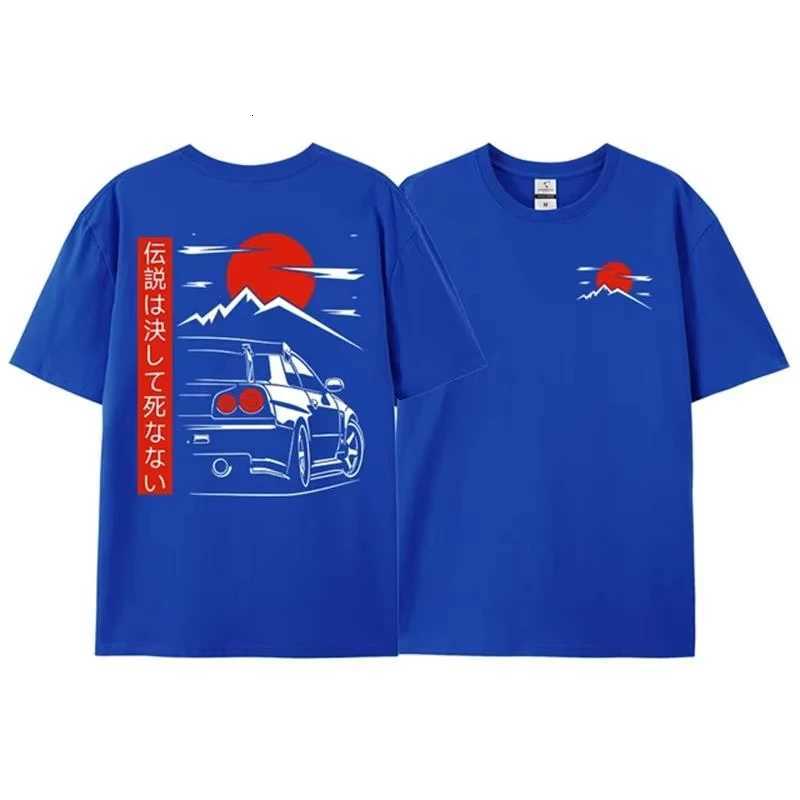 Japanese Style Car JDM Culture GTR R34 Racing T Shirts Men Back Print Wear Oversized 100% Cotton Tops Tee Men T Shirts Y250819