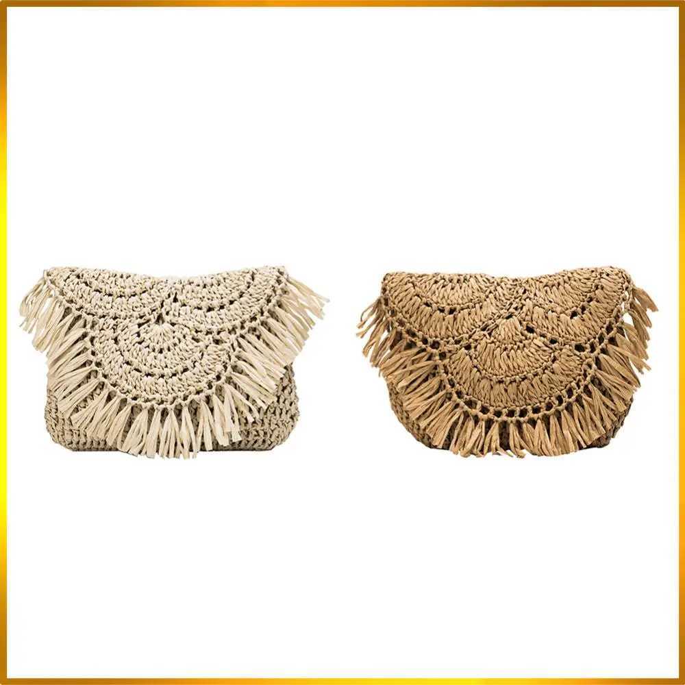 Popular Simple Female Daily Bag Summer Beach Slim Flap Handbag Women Tassels Straw Rattan Weave Crossbody Bag Y250819