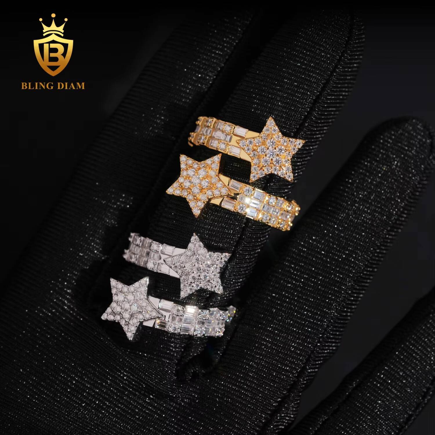 New Arrivals Custom Hip Hop Rings Fine Jewelry 925 Silver Heart Star Shape Baguette VVS Diamond Iced Out Moissanite Ring