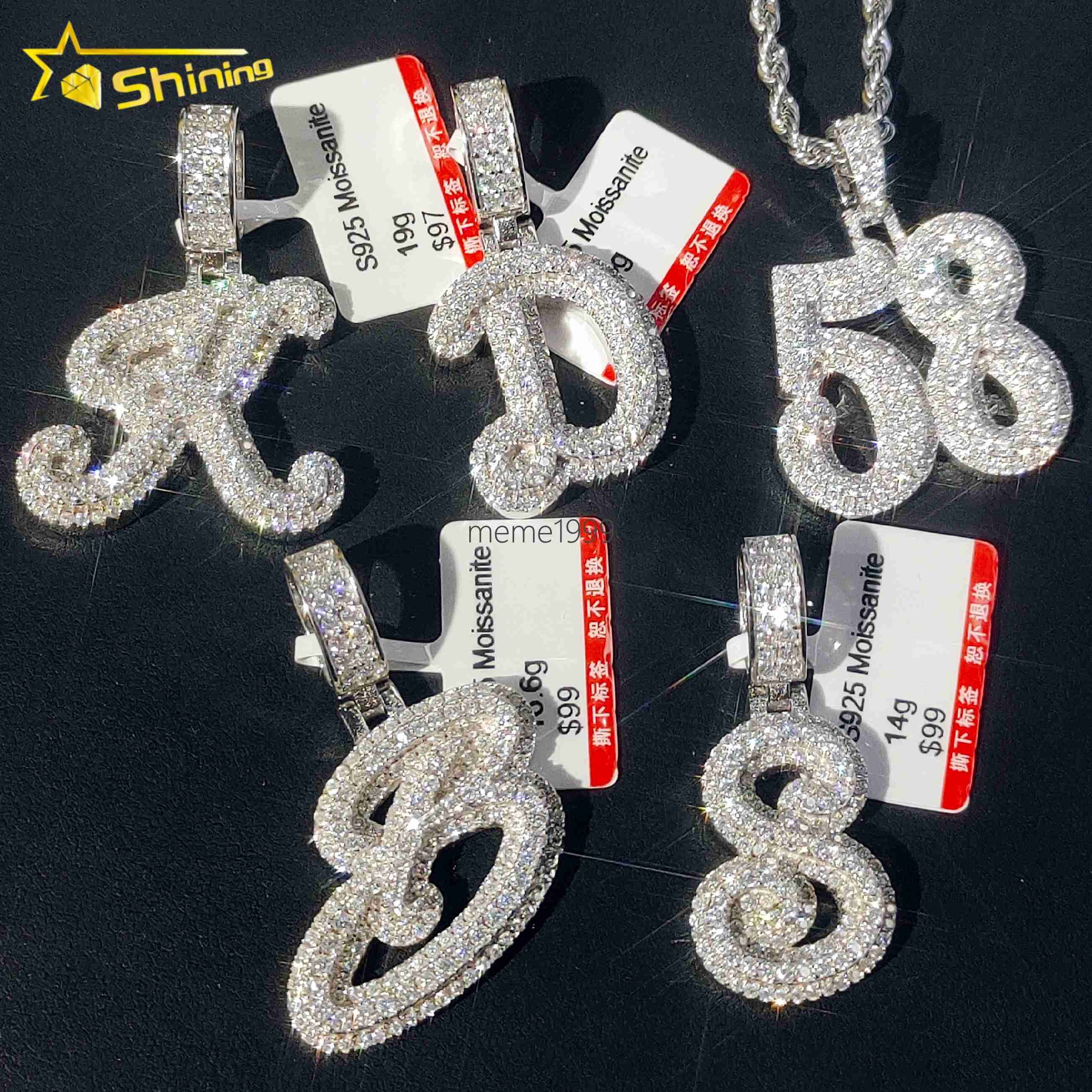 Iced Out Custom 14k Yellow Gold Number Pendants Fashion Hip Hop Jewelry Vvs Moissanite Diamond Letter Pendants for Men