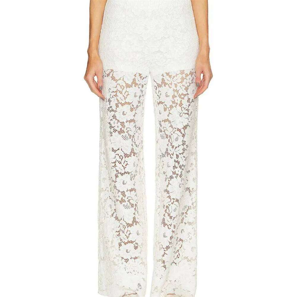 CHRONSTYLE Lace Floral Loose Casual Wide Leg for Women Elastic Waist See Through Mesh Summer Pants Beach Cover Ups 2025