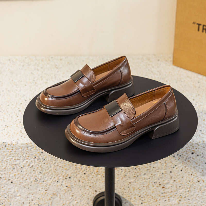 Top Layer Cowhide 2025 Summer Autumn New Genuine Leather Versatile Thick Sole Height Increasing British Style Chunky Heel Loafers Women's Single 