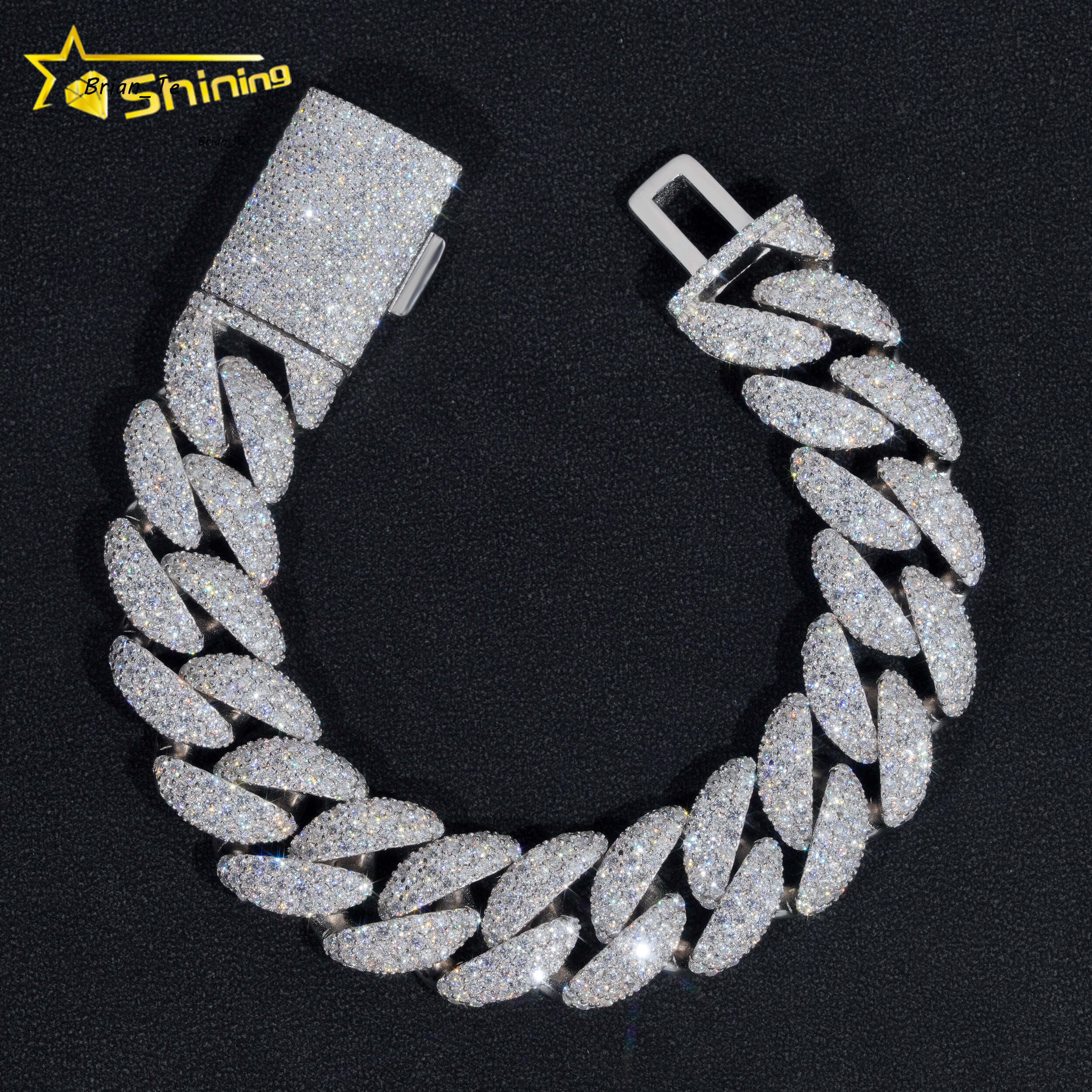 Shining Jewelry 2024 New Arrivals Moissanite Hip Hop Jewelry Fashion Moissanite Cuban Bracelet Cuban Link Chain
