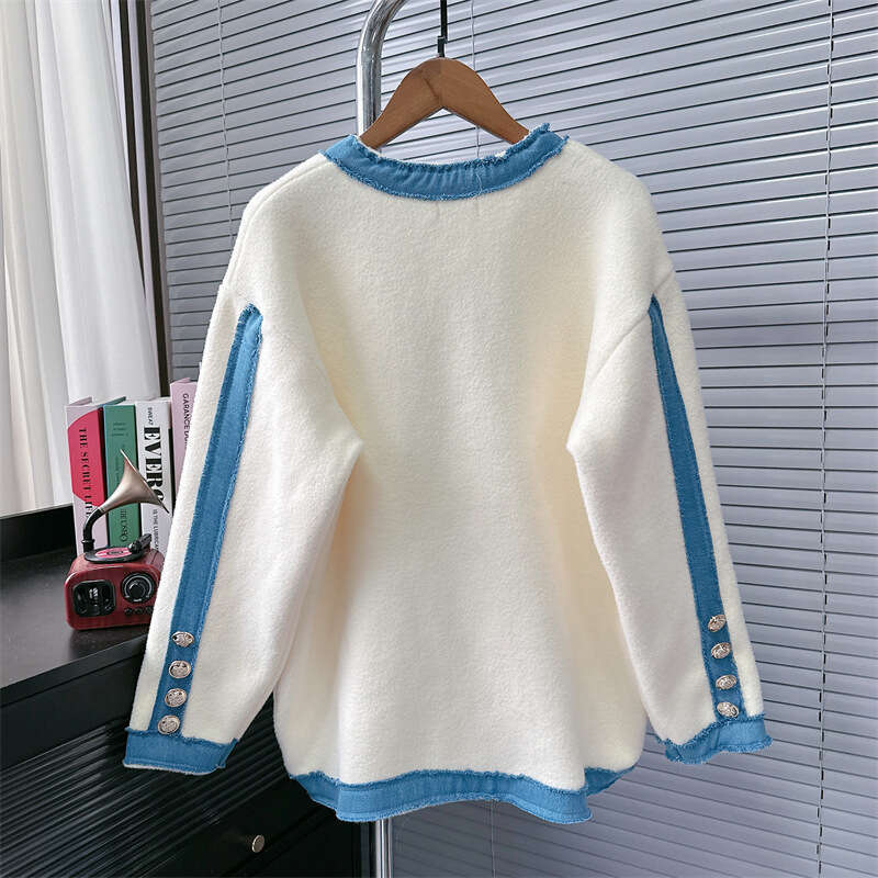 Women's Clothing Autumn And Winter Sweater Splicing Denim Knitted Cardigan Temperament Jacket