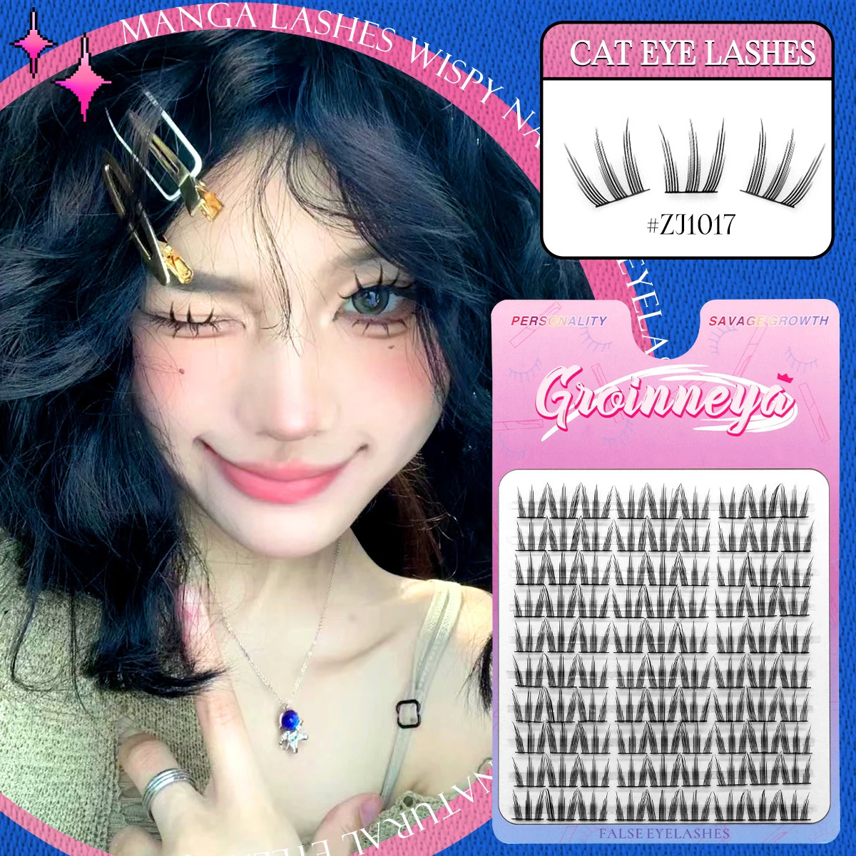 GROINNEYA Cluster Lashes Natural Eyelash Volume Individual Mixed Tray DIY Eyelashes 250811