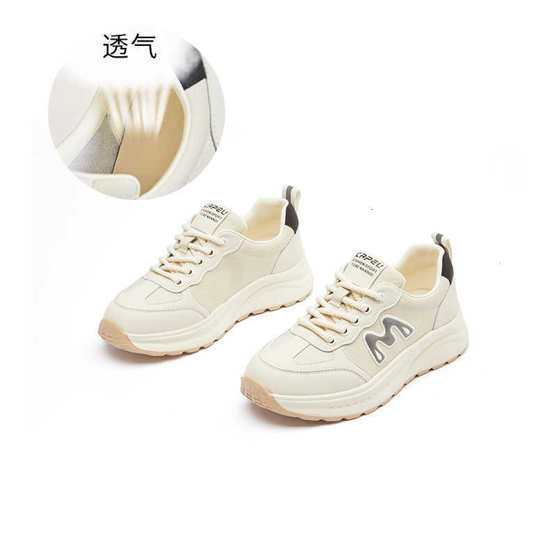 Foam-bottomed genuine leather Agan shoes for women, 2025 autumn new style, thick sole, sports women's shoes, casual dad-style shoes, versatile wo