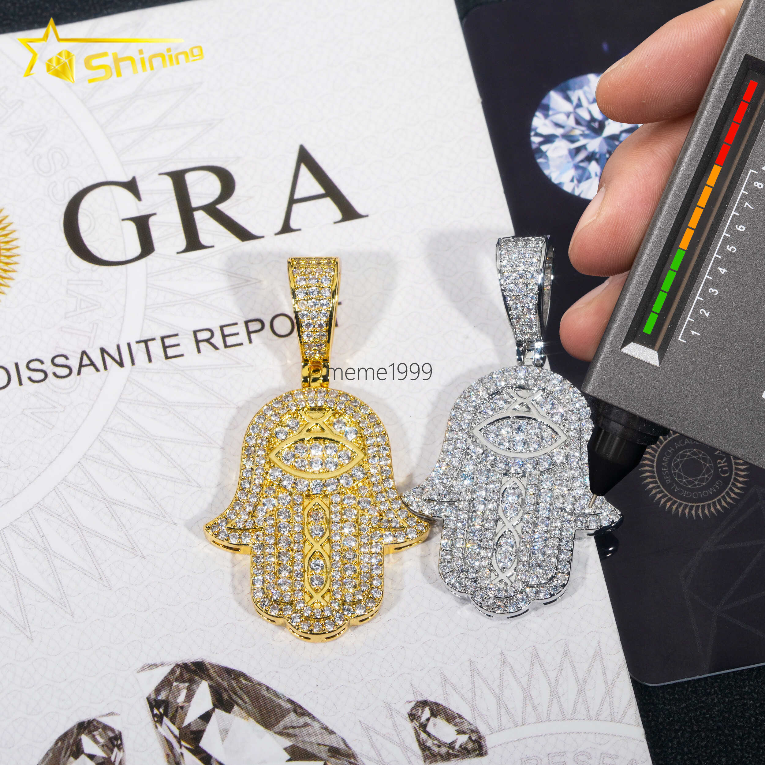 Silver 925 Pendants VVS Moissanite Diamond Mossanite Hip Hop Fine Jewelry Iced Out Diamond Moissanite Hamsa Hand Pendant