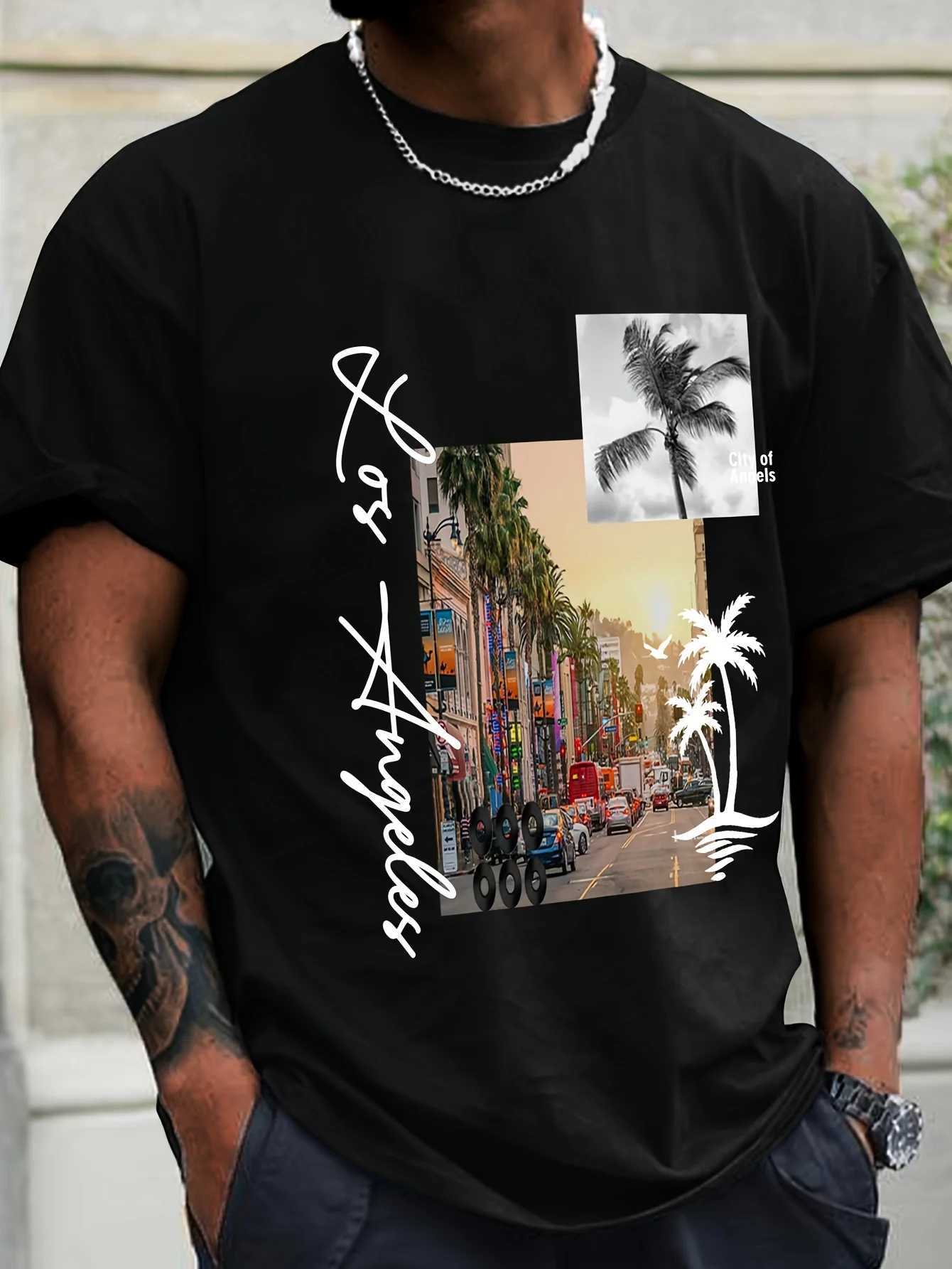 Mens summer 100% pure cotton fashionable casual sports loose pattern print round neck short sleeved T-shirt top Y250819