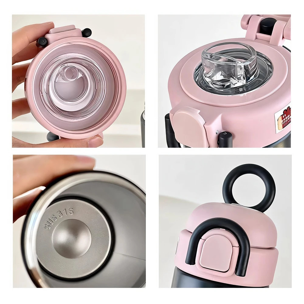 Cute Insulated Water Bottle Tumbler Kawaii Stainless Steel Thermos With Handle Straw For Coffee Tea Juice Portable Thermal Cups 250818 W260226