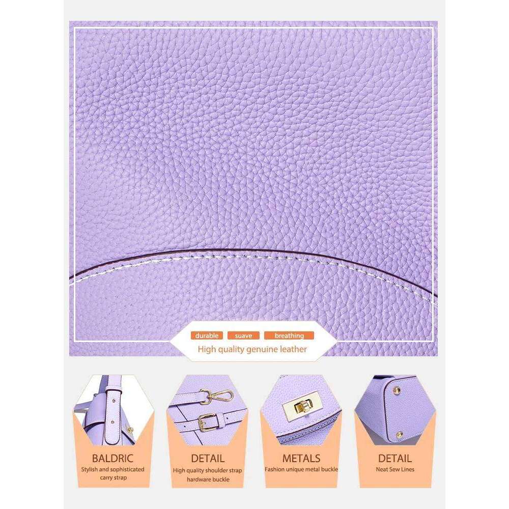 Zency Genuine Leather Tote For Women Elegant High End Shoulder Crossbody Handbag Top Handle Bags Noble Purple Bag