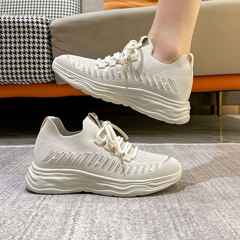 2024 Summer New Thick-Soled Comfortable Mesh Flyknit Breathable Sneakers Casual Running Shoes for Women