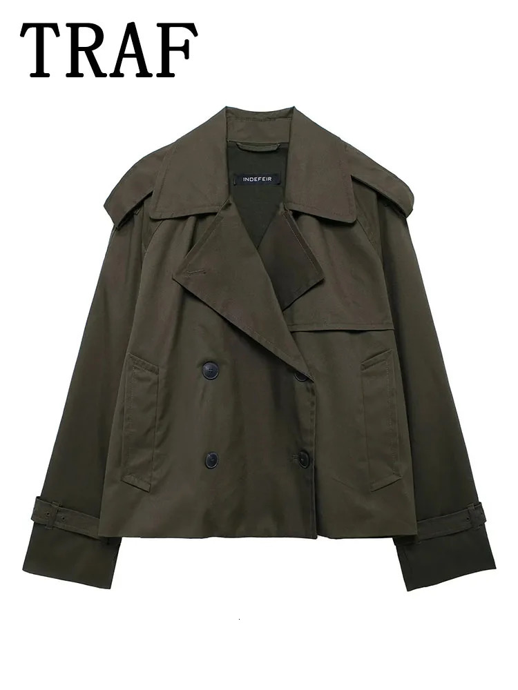 Streetwear Cropped Jacket Women 2024 Autumn DoubleBreasted Jackets for Long Sleeve Coat Woman Casual Outerwear 250815