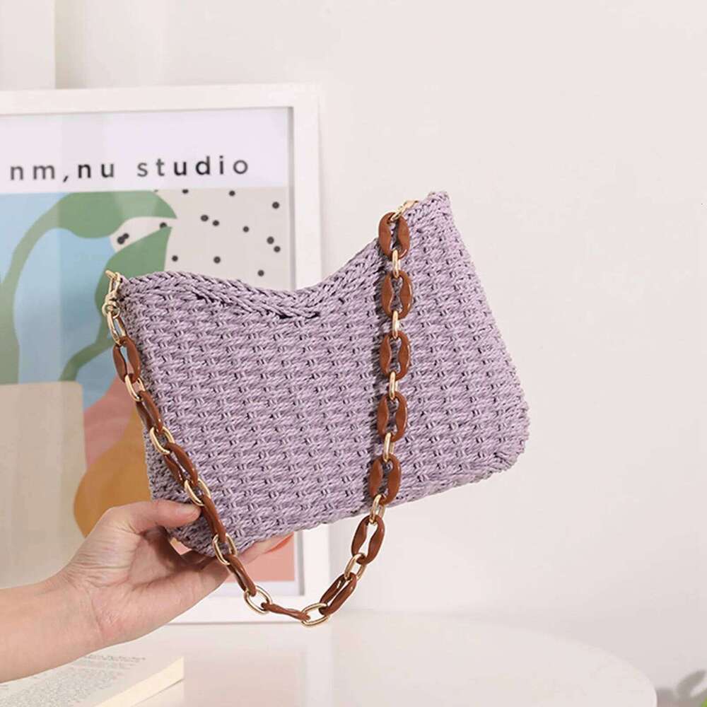 Fashion Bags Small Fresh Purple Underarm New Crescent Single Shoulder Solid Straw Woven Women's Holiday Beach Bag