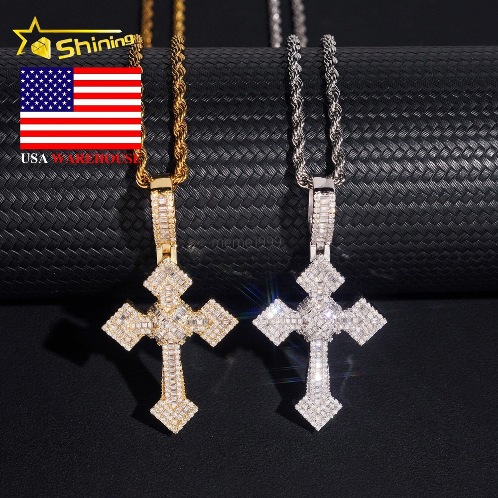 Ready to Ship GRA Certificate Bling 925 Silver Iced Out Mens Hip Hop Cross Moissanite Pendant