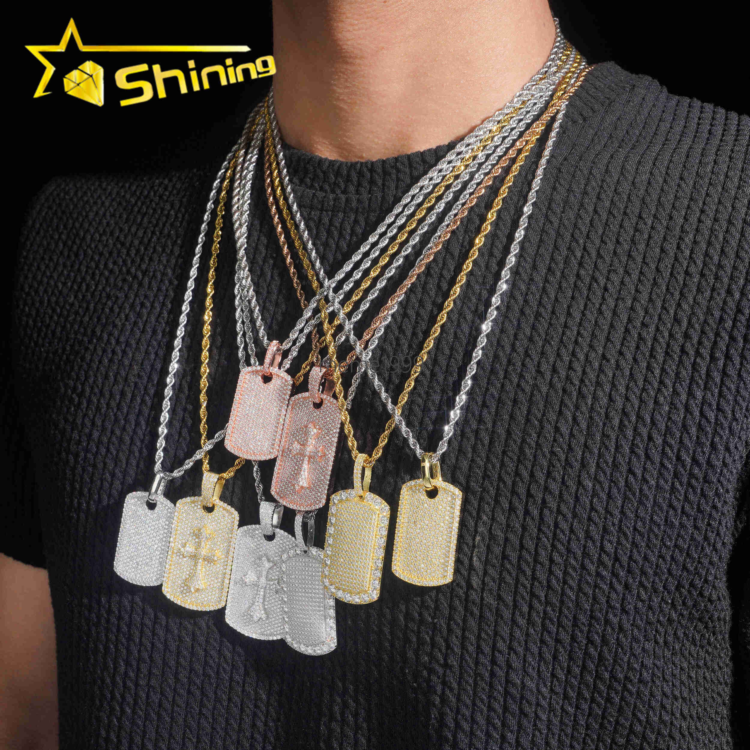 Wholesale Iced Out Baguette Mossanite Tag Pendant 925 Sterling Silver VVS Moissanite Diamond Pendant Fine Jewelry Ready to Ship